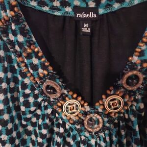 Rafaella Teal and Black Patterned Top